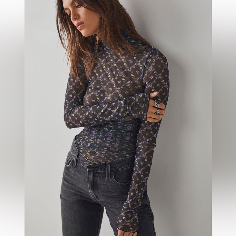Free People under it all printed mesh bodysuit size S